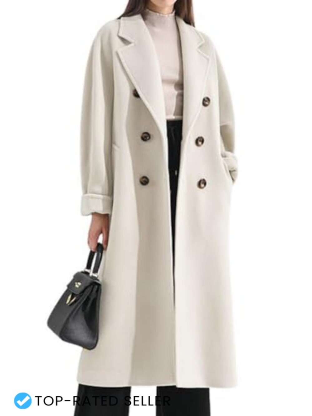 Wool Blend Double Breasted Midi Trench Coat with Belt